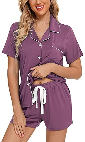 Womens Pajamas Set Short Sleeve Sleepwear Button Down Nightwear Shorts Soft Pj Sets S-XXL