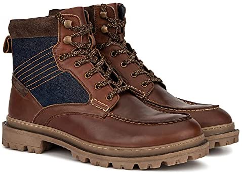 Reserved Footwear New York Vector Men’s Fashion Classic Combat Leather Ankle Mid-Top Motorcycle Boots, Round Toe, Rubber Outsole