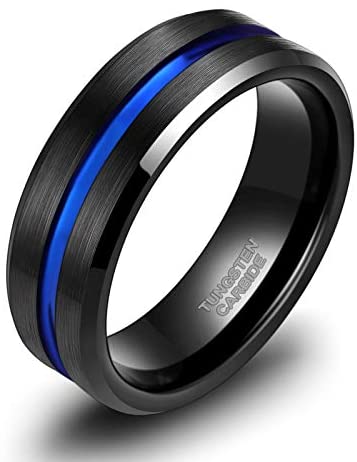 TRUMIUM 8mm Mens Wedding Ring Tungsten Centre Groove Beveled Edge Matte Brushed Comfort Fit Size 6-14