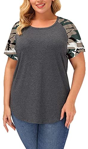 Plus Size Tops Women Stripe Short Sleeve Summer Casual Raglan T Shirts