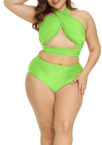 Women Plus Size Swimsuit Self Tie Bikini Sets Two Piece Backless Swimwear