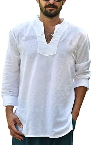 Yasiter Men's V Neck T Shirts Long Sleeve Solid Lightweight Side Seams Breathable Frog Button Henley Shirt