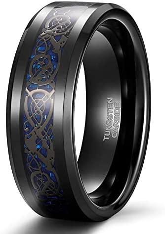 TRUMIUM 8mm Tungsten Ring for Men Celtic Dragon Inlay Red/ Green Mens Wedding Bands Comfort Fit Size 7-13