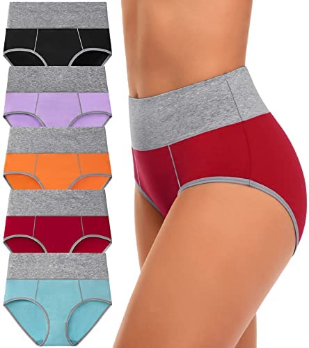 High Waisted Underwear for Women Cotton No Muffin Top Full Coverage Briefs Soft Stretch Ladies Panties 5 Pack