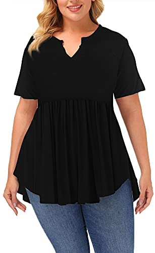 Women's Plus Size Tunic Tops Short Sleeve Floral Tunics for Leggings