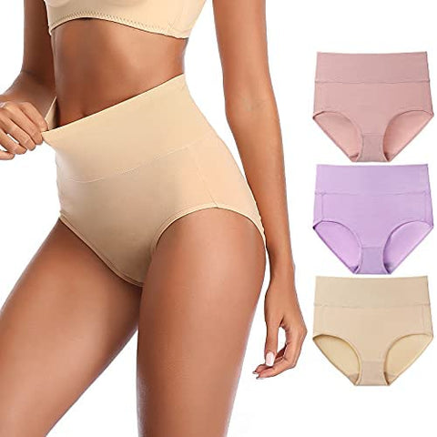 Women's Underwear,High Waist Cotton Full Coverage Panties Soft Stretch Briefs No Muffin Top Ladies Panties