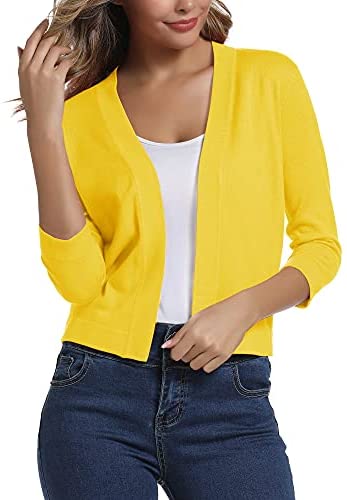 Urban CoCo Women's 3/4 Sleeve Cropped Cardigan Sweater Elegant Shrugs for Women