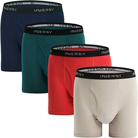 INNERSY Men’s No Side Seam Cotton Boxer Briefs with Open Fly Pouch 4-Pack (XS S M L XL)
