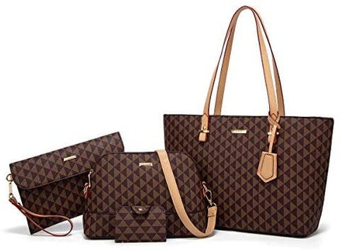 Women Fashion Synthetic Leather Handbags Tote Bag Shoulder Bag Top Handle Satchel Purse Set 4pcs