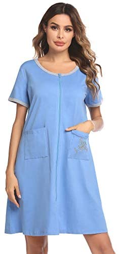 Women Zip-up Bathrobes Short Nightgown