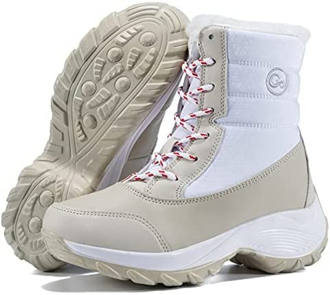 Women's Winter Snow Boots Waterproof Warm Fur Lining Mid-Calf Booties Fashion Comfortable Slip on Outdoor Shoes Lace Up