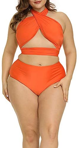 Women Plus Size Swimsuit Self Tie Bikini Sets Two Piece Backless Swimwear