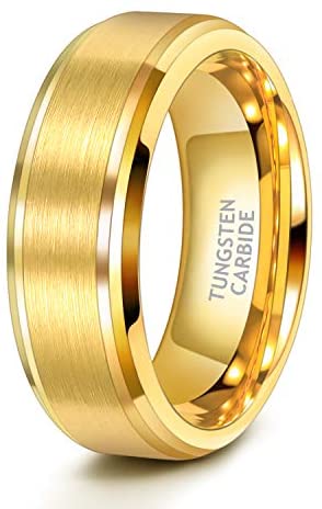 6mm 8mm Mens Womens Gold Tungsten Wedding Ring Band Brush Finish Scratch Resistant Size 5-14 …