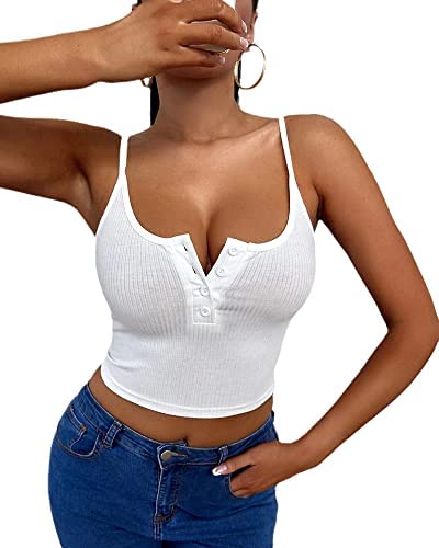 Women's Tank Scoop Neck Henley Adjustable Tank Tops Sleeveless Button Down Shirts