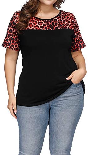 Women's Plus Size Top Leopard Print Lemon Tops Summer Casual Loose Short Sleeve T Shirts
