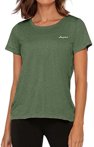 Women's Essential Short Sleeve Crew Neck Tee Tops Casual Workout Button and Split Back High Low T-Shirts