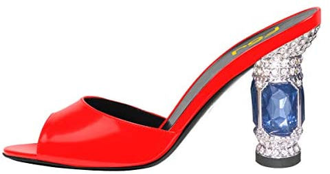 FSJ Women Crystal Mid Heels Clogs Mules Slip On Peep Toe Sandals Casual Slide Summer Slipper Shoes Size 4-15 US
