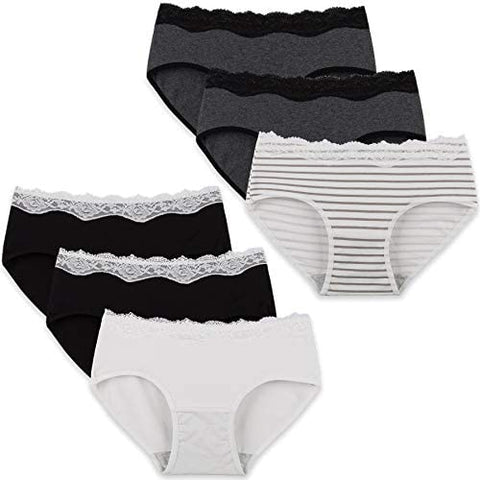 INNERSY Womens Lace Underwear Cotton Hipster Panties Regular & Plus Size 6-Pack