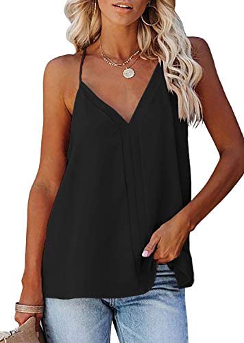 Womens V Neck Camisole Solid Sleeveless Tank Tops Casual Halter Loose Fit Racerback Shirts
