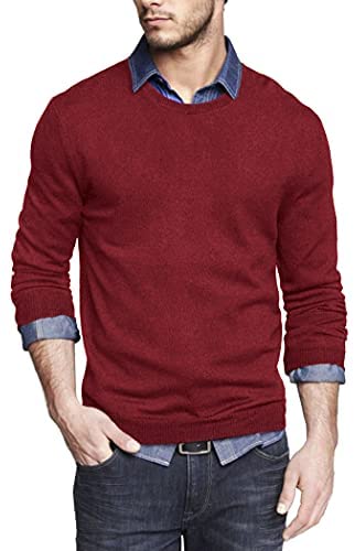 Men Knit Dress Sweater Slim Fit Crew Neck Long Sleeve Pullover Sweater