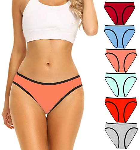 POKARLA Women's Hi-Cut Bikini Panties Soft Stretch Cotton Underwear Hipster Ladies Briefs 6-Pack(Regular & Plus Size)