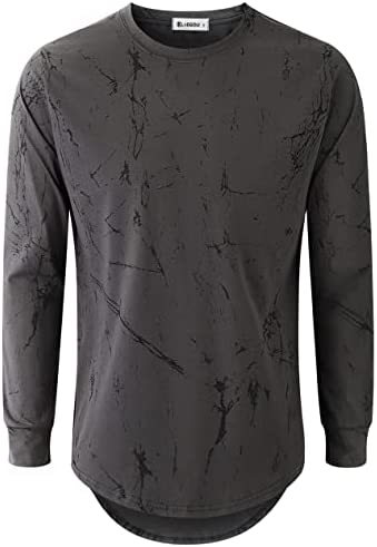 KLIEGOU Mens Hipster Hip Hop Ripped Round Hemline Pattern Print T Shirt
