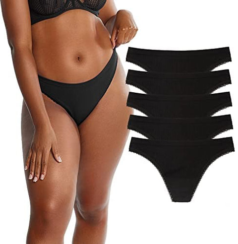 INNERSY Women's Nylon Stretchy Thongs Panties Ribbed Knit G String Underwear 5-Pack