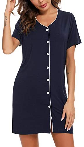 Pajama Nightgown for Women Short/Long Sleeve Button Down Nightwear Top Boyfriend Sleep Shirts Nightdress S-XXL