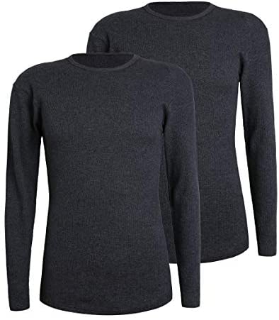 Men's 2-Pack Thermal Long Sleeve Undershirt Waffle Knit Soft Comfy Crew Neck Top Underwear