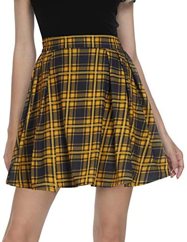 Women Plaid Pleated Mini Skater Skirt High Waisted School Skirt