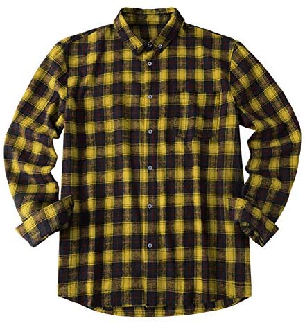 Mens Plaid Flannel Shirt Long Sleeves Button Down Collar Regular-fit Shirts with Pockets