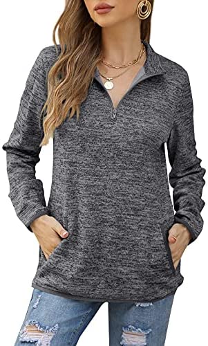 GAMISOTE Women's Long Sleeve High Collar Sweatshirt Quarter Zip Up Pullover Tops with Pockets
