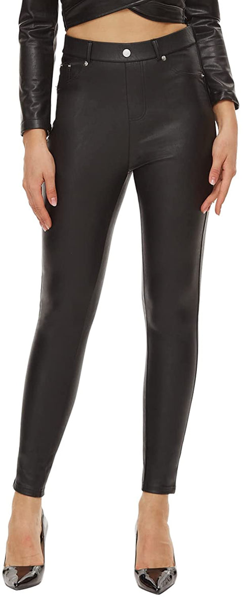 Ginasy Black Faux Leather Pants for Women High Waist Dressy Pleather Leggings