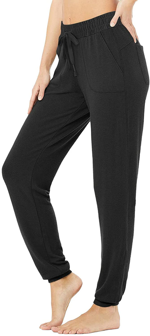 Fleece Joggers for Women Drawstring Yoga Pants with Pockets for Women Stretchy Sweatpants Workout Lounge Pants Black Medium