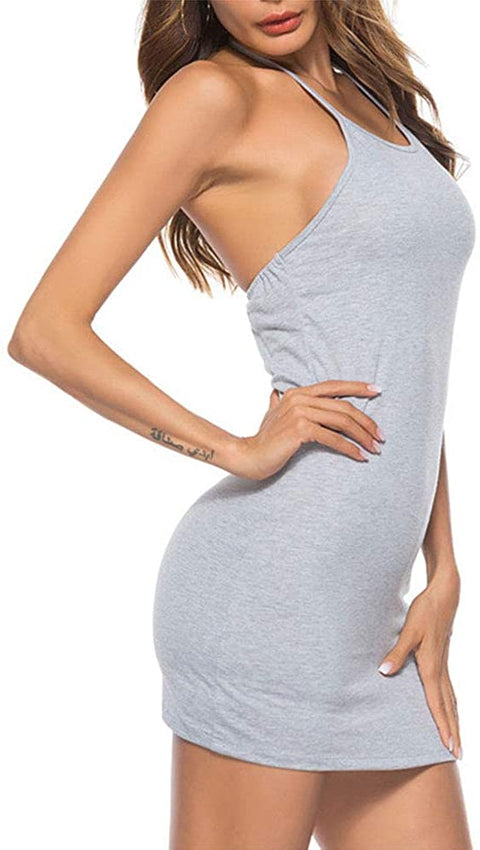 Women's Strapped Halter Sexy Backless Dress