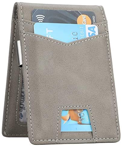 Slim Minimalist Front Pocket Wallet with Money Clip for Men, Genuine Leather RFID Blocking