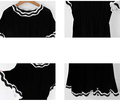 Women's Chiffon A-Line Bat Short Sleeve Dress Party Holiday Casual Skirt