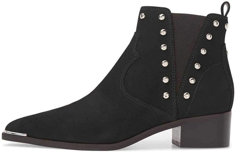 FSJ Women Dressy Chelsea Ankle Boots Pointed Toe Chunky Low Heels Side Panel Faux Suede Shoes Size 4-15 US