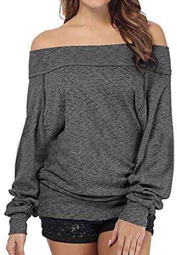 Women's Solid Off Shoulder Bat Sleeve Sweatshirt Plain Fashion Casual Shirt