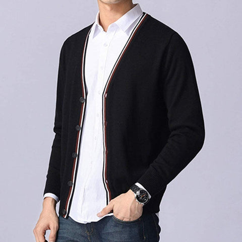 Men's Button Down V-Neck Cardigan Casual Basic Designed Long Sleeve Sweater