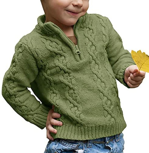 Flmcoc Toddler Boys Knit Sweater Kids Pullover Cable Long Sleeve Zipper Sweater Winter Outfit for Baby Boy Girls
