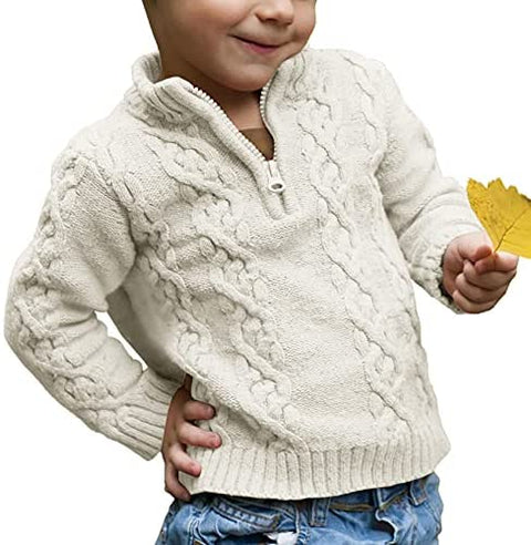 Flmcoc Toddler Boys Knit Sweater Kids Pullover Cable Long Sleeve Zipper Sweater Winter Outfit for Baby Boy Girls