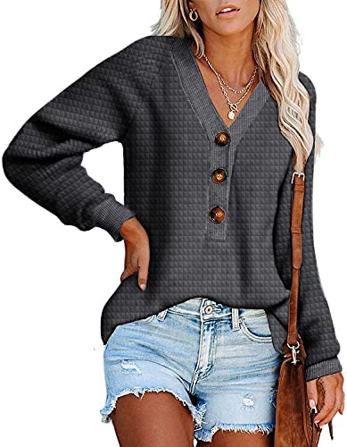 Womens Fall Casual Sweatshirts Button Down Henley Tunic Tops Long Sleeve Solid Activewear Pullover