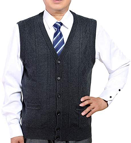 Men's Buttons Down Vests Sweaters- V Neck Casual Slim Fit Wool Sweaters