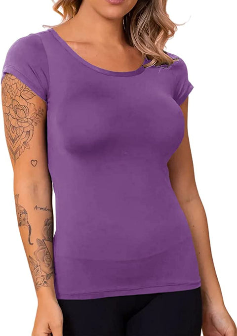Womens Short Sleeve Backless Slim Workout T-Shirt Yoga Running Workout Essential Tops