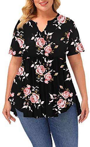 Women's Plus Size Tunic Tops Short Sleeve Floral Tunics for Leggings