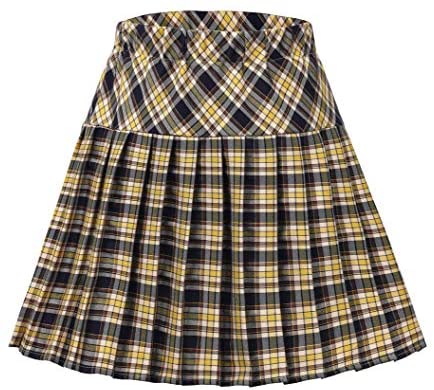 Women's Elastic Waist Plaid Pleated Skirt Tartan Skater School Uniform Mini Skirts