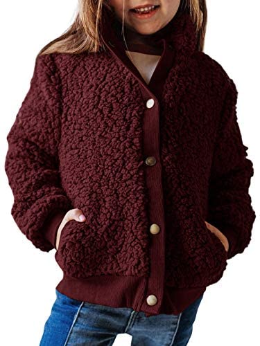 GAMISOTE Girls Warm Fleece Jacket Button Up Faux Shearling Chunky Outerwear Coat With Pockets