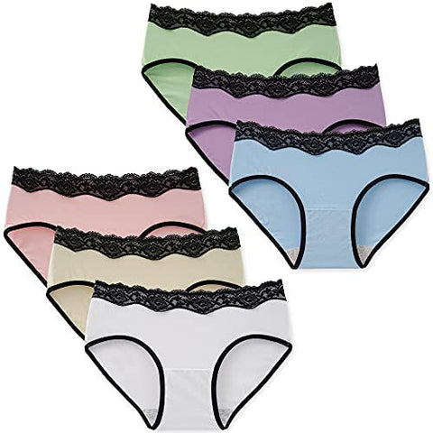 INNERSY Womens Lace Underwear Cotton Hipster Panties Regular & Plus Size 6-Pack