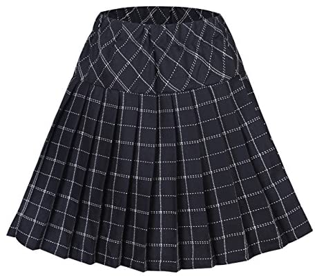 Women's Elastic Waist Plaid Pleated Skirt Tartan Skater School Uniform Mini Skirts